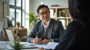 business owner talking to bookkeeper